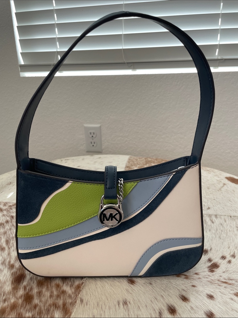 Michael Kors Lyra Small Color-Block Pochette in Navy Mulit Colorway
